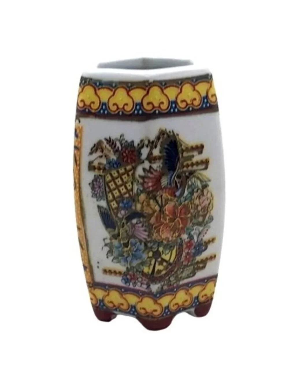Satsuma Bud Vase Moriage Barrel Shaped Mini Porcelain Brush Pot Japan Vintage